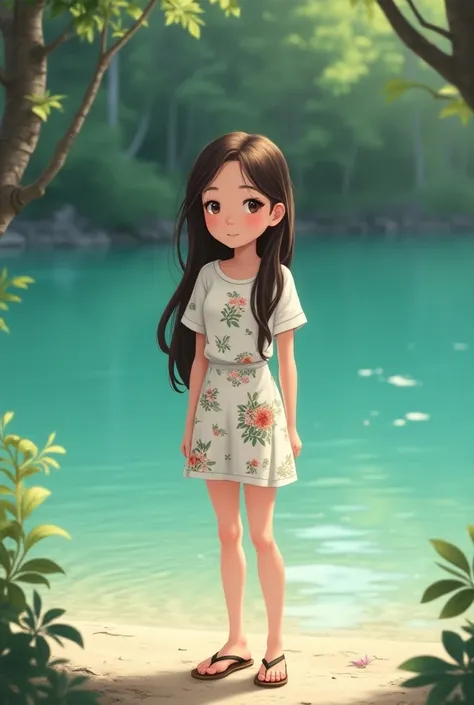 Age: 21, vietnamese girl
Appearance: Bright skin, long natural hair, elegant face, not pretty too much
Attire: Light floral dress, t-shirt, flip-flops.
Setting: Forest, clear blue lake, natural space.
Personality: Gentle, loves nature, likes quiet.