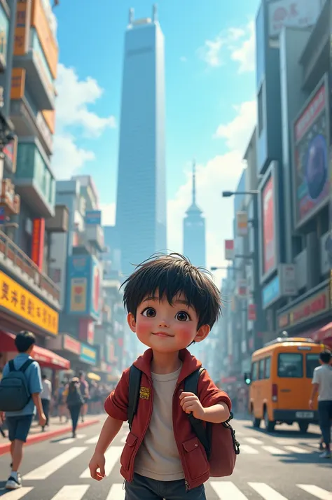 South Korea city and a young boy 