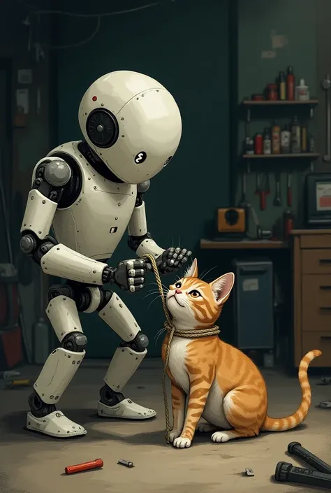 Make a robot help a cat by removing the rope from his neck
