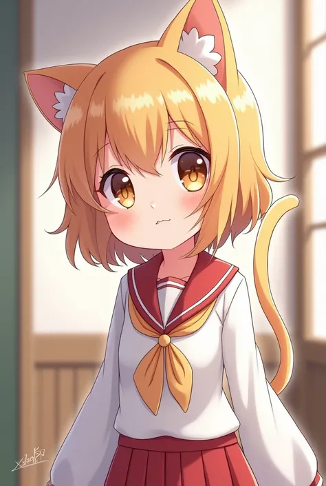 Anime cat girl with Japanese uniform