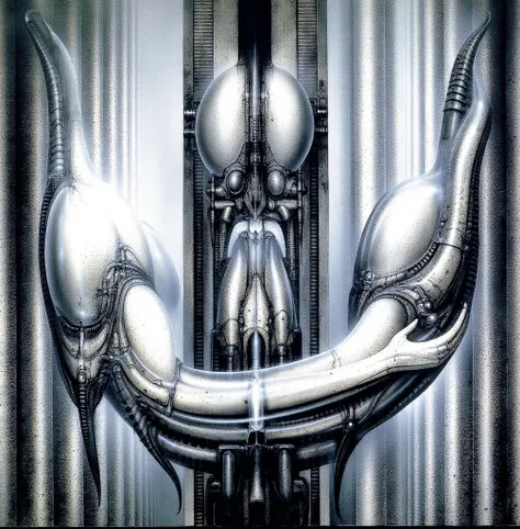 H. R. Gigers g1g3r, , Giger_style, The image is a detailed view of H.R. Gigers " HRG Vault IV " plate, featuring  is a classic piece of biomechanical art by H.R. Giger. , alien altarpiece (best quality:1.4), (Triadic:1.1), (Proportion:1.1),  , (Reflected l...