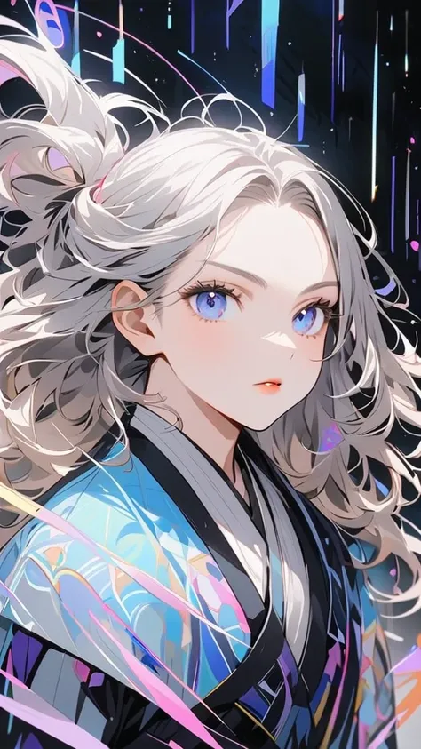 One Womans Bust Up 　Upper body
Dynamic pose

Age/gender：Age 25 / women
Hair ：Pale silver color、Shine like moonlight。
Hairstyle：Shoulder-length wavy hair、Sometimes ties hair up。
Eyebrows/eyelashes：Thin and naturally arched eyebrows、Long eyelashes。
eye：Large...