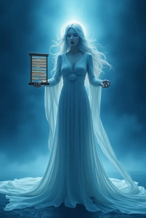 A goddes staking abacus in blue atmosphere