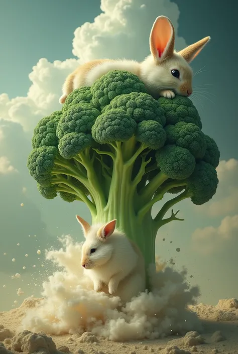 Combine the body of broccoli explodes and then the rabbit.