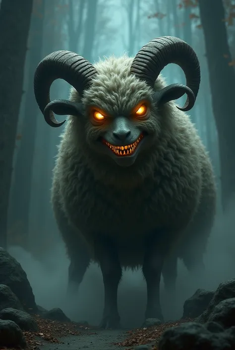 Create a mystical evil sheep creature in a rectangular shape