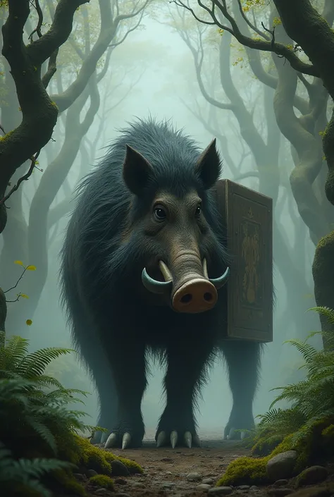 Create a mystical, rectangular-shaped wild boar creature