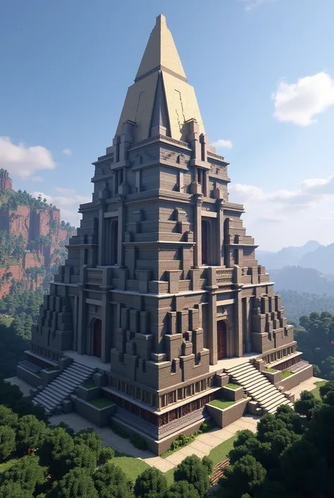 Show me a Minecraft building that is similar to a pyramid and is pointed at the top