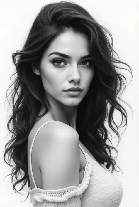 Black and white pencil drawing of beautiful girl, Latin factions