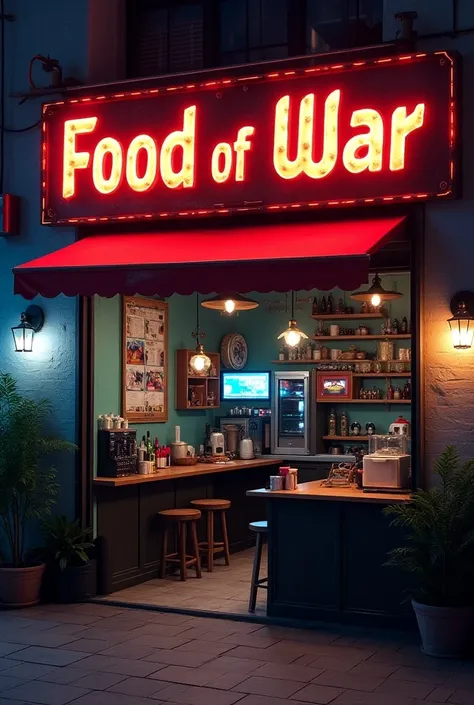 Small nerd gamer snack bar with the name of the company Food of War