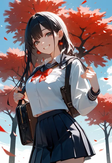  score_9, score_8_up, score_7_up,Best Quality,  Details,  1 beautiful 18 year old girl ,ＪＫ,slim,(black_length_hair,Straight_前hair),(Wearing school uniform:1.2),(perfect anatomy),(smile,I was hugged),Big Breasts