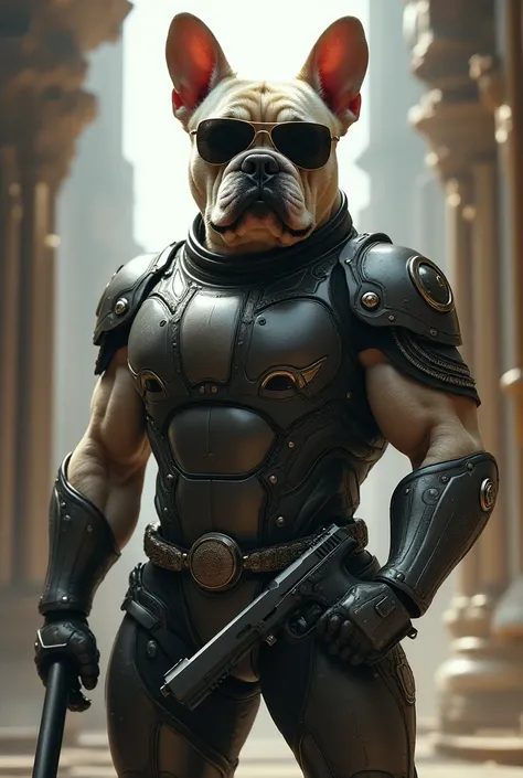 French Bulldog、Muscular、armor、luxury、SF、Asgard、  sunglasses、pistol、
