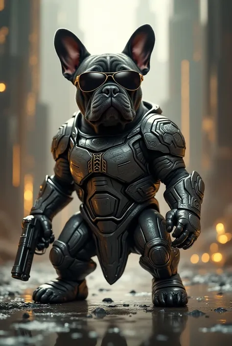 French Bulldog、Muscular、armor、luxury、SF、Asgard、  sunglasses、pistol、
