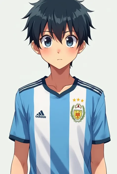 A anime boy jin woo wearing Argentine jersey