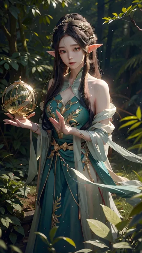  1 girl,  Hi-Res, Long Hair, Elfの女の子、fairy-like 3d rendering, 8K Octane, Fantastic、Forest dweller、Elf