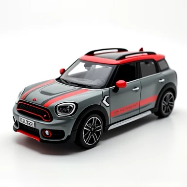 CREATED MINI JCW COUNTRYMAN CAR PHOTOS， requires the front of the car facing to the left ， to fully show the side of the car ，, but the background has no other superfluous information，Its a pure white background 