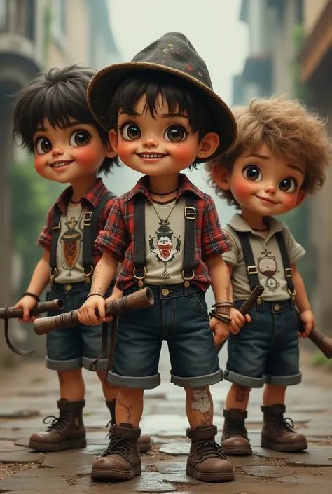  Toddlers of  , misfits ,  a bit steampunk , bad, offenders,  social waste with suspenders on their pants ,  shorts,  plaid shirts and cartoon t-shirt, slingshots,  braces on the teeth , with freckles,  bruised knees and some band-aid, But above all a very...