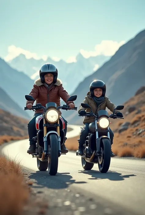 Girl and boy in there motorcycle bikes riding to ladakh