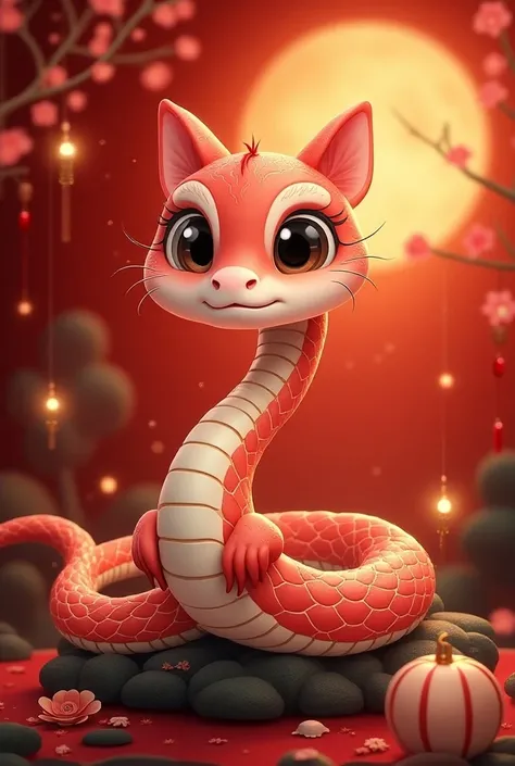 An icon of an adorably mysterious snake with Lunar new year holiday vibe, some more accessories to deliver the wish of Luck