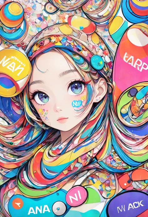 Ultra-realistic Mai Yoneyama colorful style, Simple line acronym abstract art, Cute design, (((Background is discarded))), Street Style, Cute Amoeba