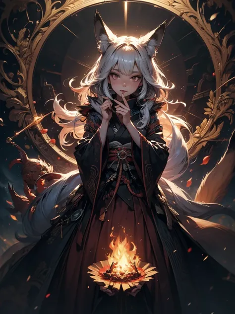  1 girl,Alone,,  OFFICIAL ART,  Unity 8K Wallpaper , Super detailed, beautiful and aesthetic, beautiful, masterpiece, Best Quality,, Fox Witch, Fox Mask Template, Haori,  Foxfire Spell, Fox&#39;s Charm, conversion,