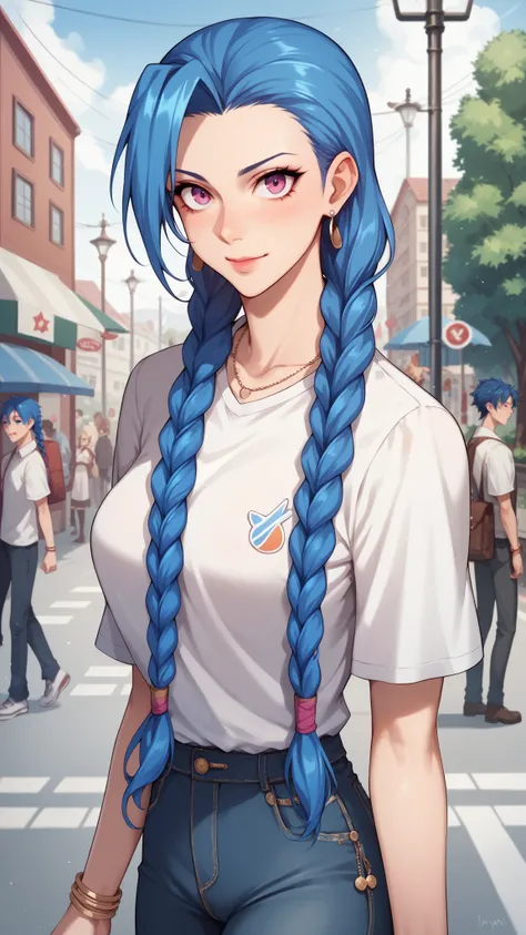 Jinx:1.5,  Electric Blue Hair Color ,Hairstyle Double Twist Braid 