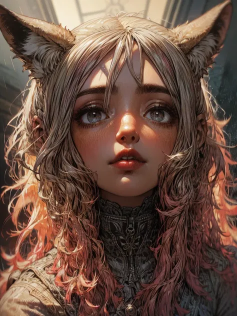 1girl, beautiful detailed eyes, beautiful detailed lips, extremely detailed face and portrait, longeyelashes, fox witch, fox mask template, haori, fox fire spell, foxs charm, transformation, medium:digital painting, 8k, high resolution, masterpiece, photor...