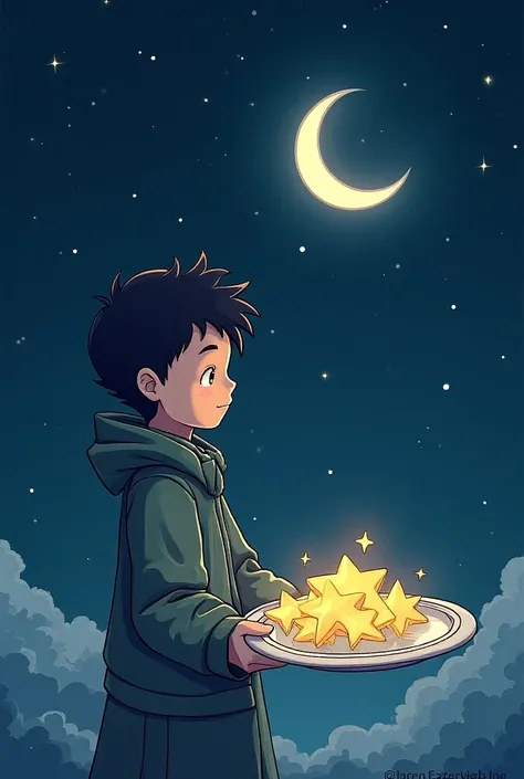  draw a rens picture for a comic as if the  HIMSELF DREW on the tablet as a beginner,  with no shadows on the same background just where the Moon gathered the brightest stars, put them on a silver plate 