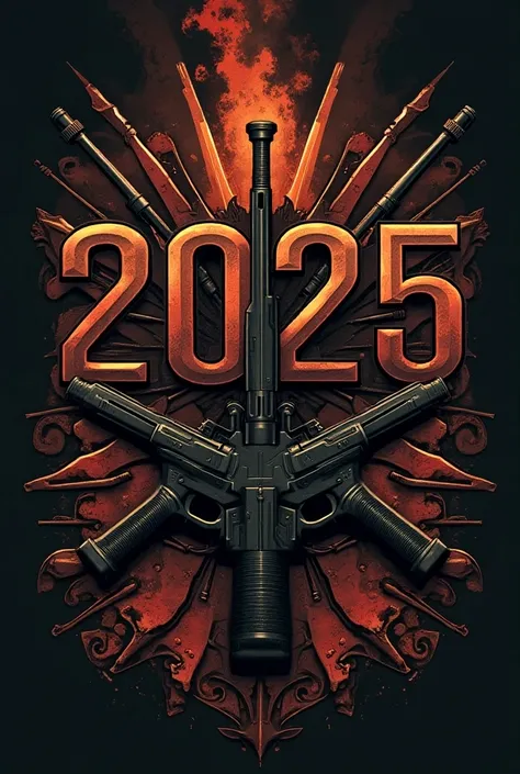  I would like you to create a logo with the number 2025.  I would like it to be a military font . And I would like the firearms theme to be present .  The logo should focus on the number 2025 and all the elements must be within the lines of the number.