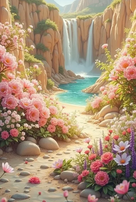 middle East、11 The city was enveloped in the glory of God、Shining like a jewel、Like Jasper〔Like crystal〕It was crystal clear.。Israel- Fantastic - Painting Style Waterfall Soft painting style Brightly colored Bright light a wonderful heavenly garden, rainbo...