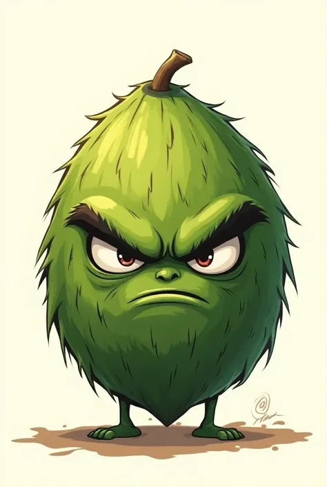 Create a drawing of a team mascot from a green coconut with an angry face. Make it look more like a coconut 