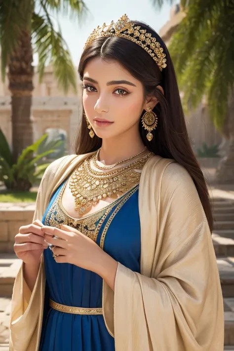 Masterpiece, 1 girl, solo, Ancient babylon, youthful beauty enhanced by the luxurious fabrics and sophisticated ancient babylon style garments, 16K, ultra high res.photorealistic, UHD, RAW