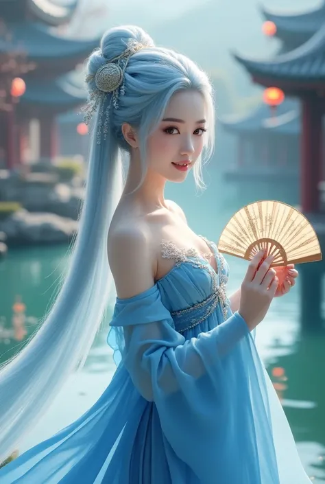 ((beautiful face)), extremely delicate facial,(best quality),(extremely detailed cg 8k wallpaper), masterpiece, an extremely del-0000((big breasts)), 1girl, solo, long hair, looking at viewer, suit saint Saiya heroes zodiac hair ornament, dress, holding, b...