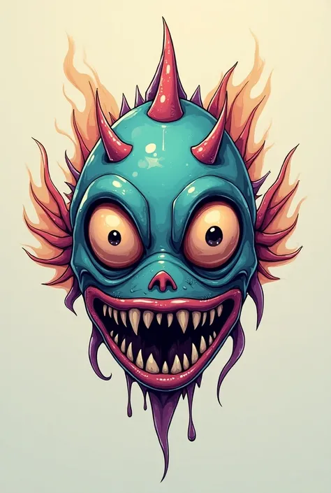 flat vector drawing, close up of monster mask, trendy art station, fish eye lens, hypersaturated, morph, skimask, splash art, sci-fi, stream, cute monster skateboard, very realistic, plain background, live webcam, crazy fish, edm, rap, new song, photoreali...