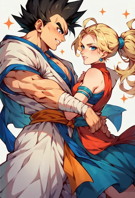 Goku & Vegeta wearing Indian traditional dress. They both are male and character. And they both are Saiyans. And also they both are martial art fighters. Wearing them Indian traditional dress