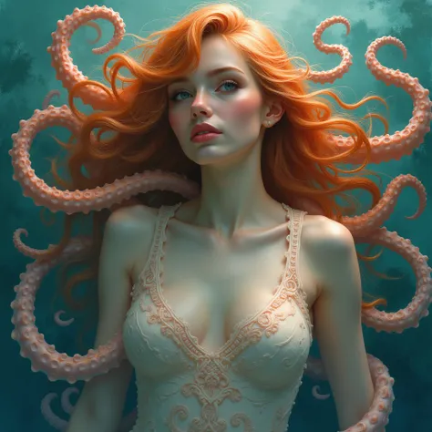 Beautiful woman in love with her tentacles