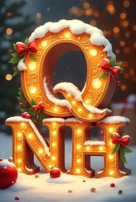 can you Draw stylized letters of the word “Quynh” in christmas style