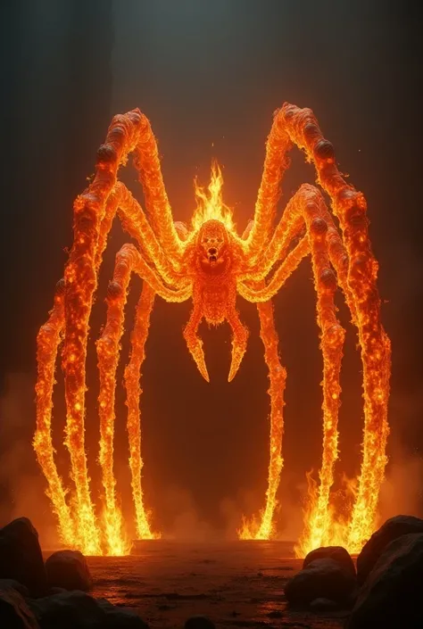 Draw me a giant spider made of fire