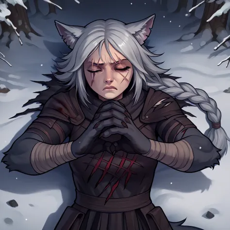 (zPDXL2), (PonyXLV6_Scores), source_anime, source_anthro, source_furry, Expressiveh, full-body shot, asymmetric image, BREAK
lhata4564, female, laying on snow, (long braid haircut silver hair, detailed body), solo, (female wolf, shy, wolf girl, furry body,...