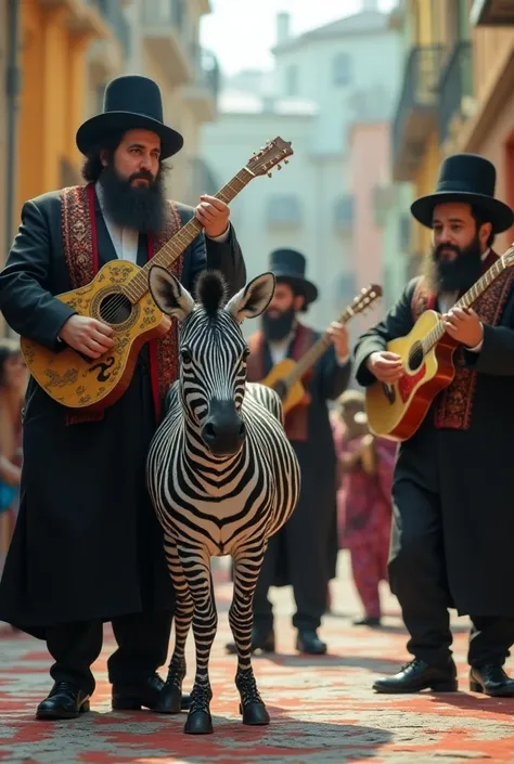 A jewiah orthodox band that also got a dancing zebra and orchestra of monkeys