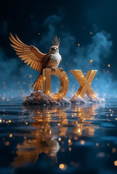 A mesmerizing 3D typography masterpiece showcasing the name "Dx Ahmed " in an exquisite and refined gold liquid mercury font. The elegance of the design is accentuated by the letter "DX", which features a graceful and fierce peregrine falcon with its wings...