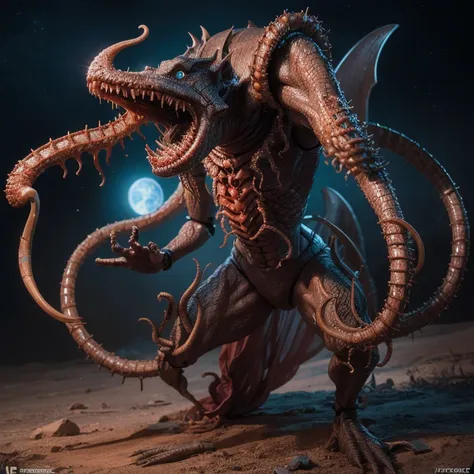 3D rendering, hi-res photograph, action figure, a formless eldritch horror covered in eyes and mouths devouring a planet,art by llbreton, full body shot, digital image.