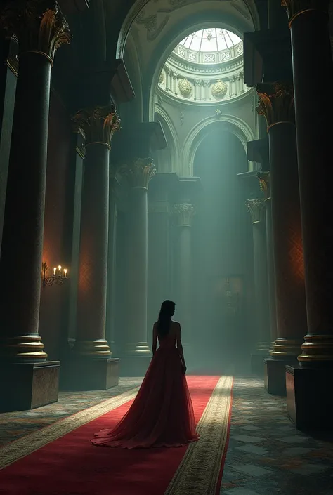 Picture of woman in dark palace alone