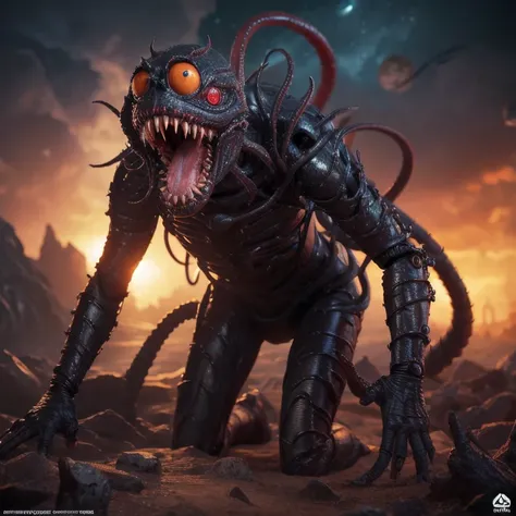 3D rendering, hi-res photograph, action figure, a formless eldritch horror covered in eyes and mouths devouring a planet, to be humanoid, professional photograph , full body shot, digital image.