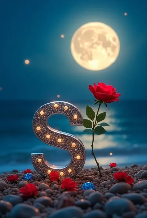 A breathtaking full moon beach scene captures the essence of love and passion. The shoreline is illuminated by the soft glowof the radiant moon, casting a serene light on the mesmerizing Scrafted in ornate silver letters. Each letter is adorned with intric...