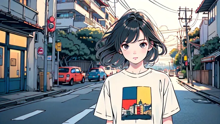 brazilian anime girl, alone, solo, full body, perfect hands, very tanned skin, beautiful, wide angle, (((Various hair style))) (((Various eyes color))),headphones over ears,((( Various graphic t-shirt))), (((Various t-shirt color))), (((Various short color...