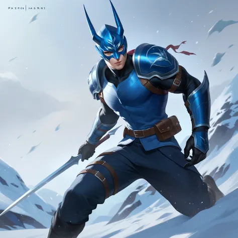 action movie style, no ArtStation, , + anime 8k, Berserk art style, Digimon male black color weapons in hand concept art fantasy, Winter Soldier, Humanoid Blue Dragon as a Male DC Supervillain