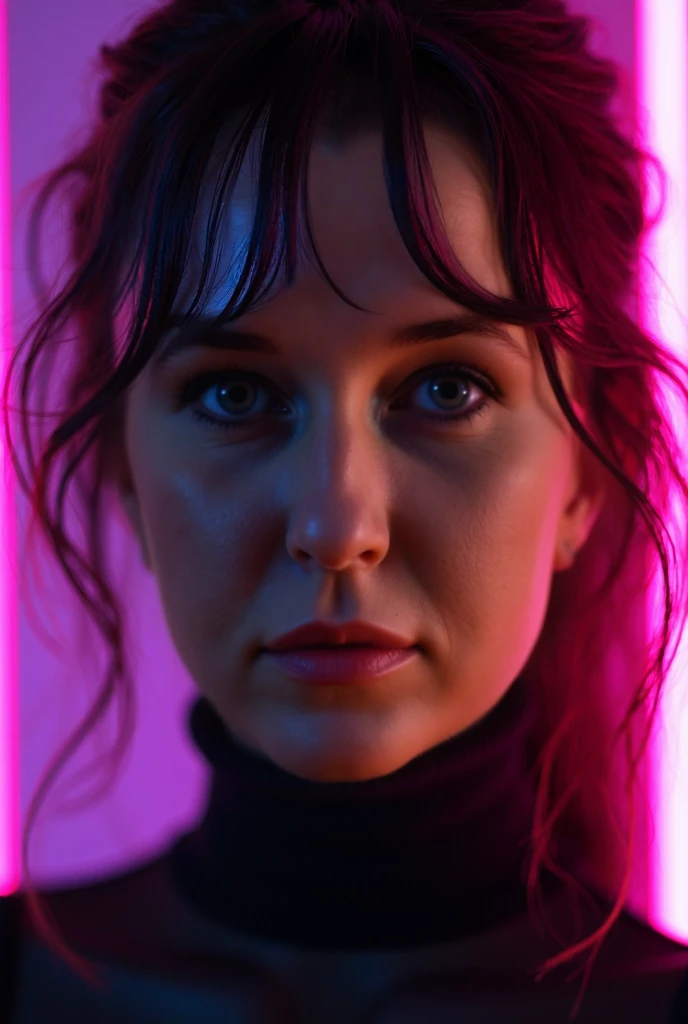 portrait of a woman in neonpunk style  . cyberpunk, vaporwave, neon, vibes, vibrant, stunningly beautiful, crisp, detailed, sleek, ultramodern, magenta highlights, dark purple shadows, high contrast, cinematic, ultra detailed, intricate, professional 