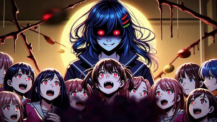 I would like you to use this base image to create a thumbnail very similar to the one I sent in 16:9 size. There are only girls in the image, the main girl is behind the others, kind of chasing them.