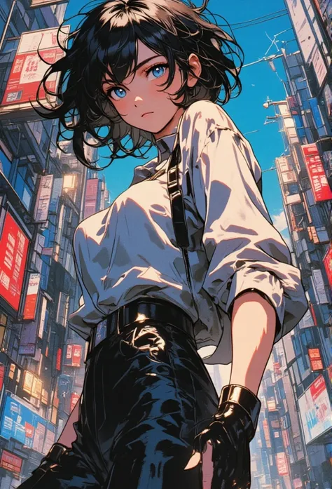 animation style 2 .5D manga niji6 strong traits oil ink art super details in the art Alita  +  Spider-Girl in a glued blouse with blue eyes with black tomoi in reality style photo realism maximum quality details super graphic perfection of the latest gener...