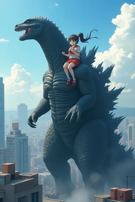 Godzilla and Sizuka from Doremon 
Sizuka on Godzilla 

